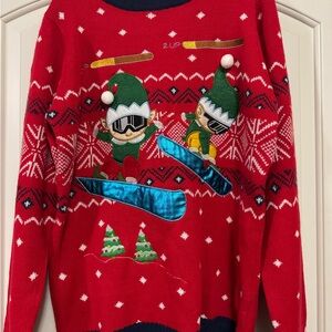 Holiday Time Blue and Red Knit Sweater